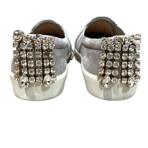 STUART WEITZMAN Jewel Crystal Embellished Gray Suede Leather Slip On Sneakers Sh - Picture 1 of 8